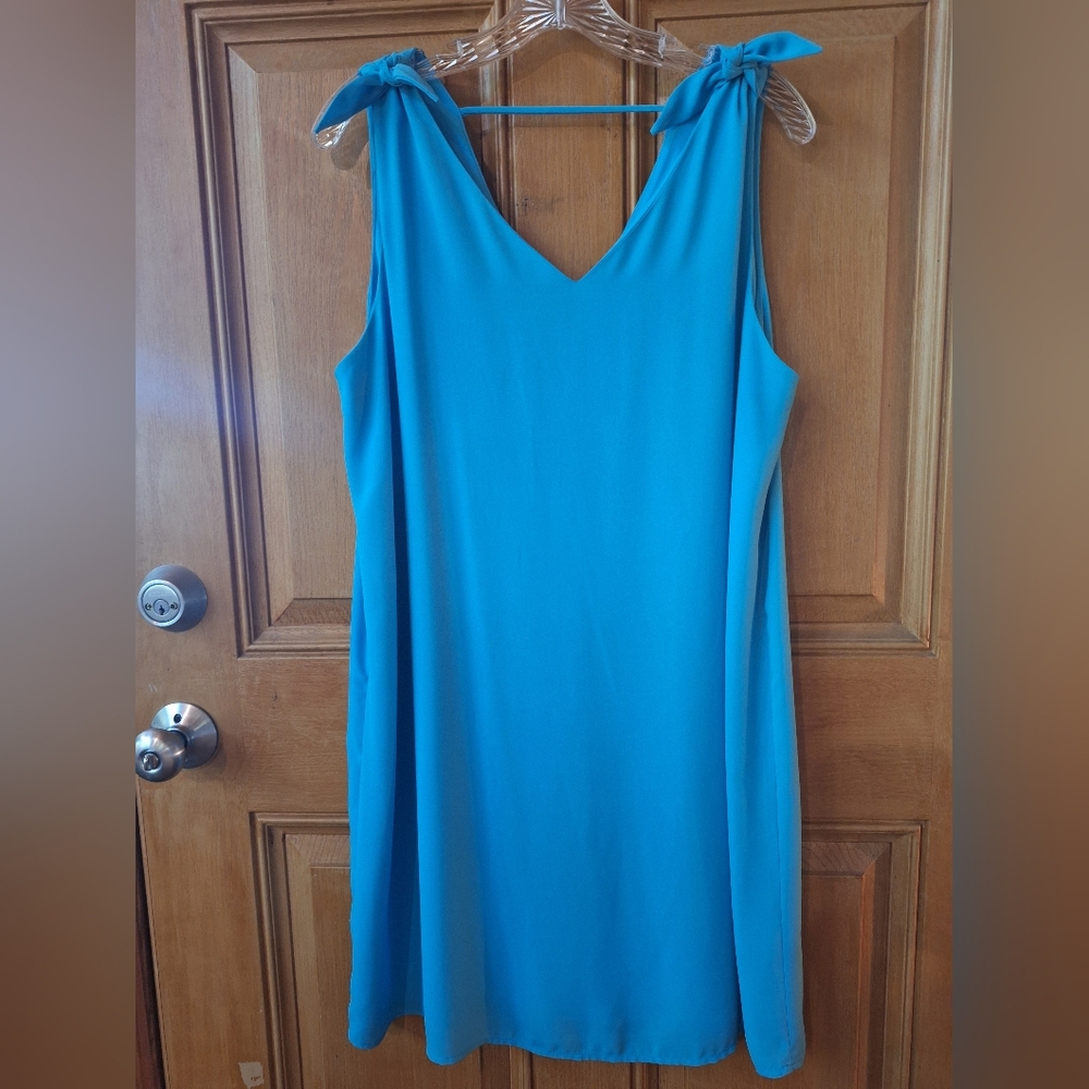 Elegant Blue Sleeveless Wirh Shoulder Tie Dress By Ces Femme Sz Large